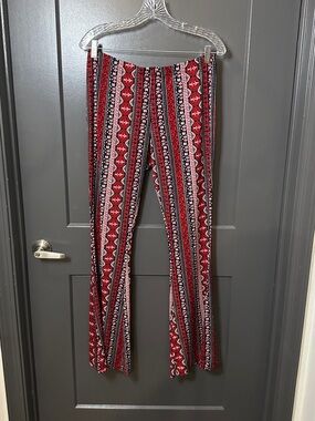 Red and Black Patterned Flare Pants